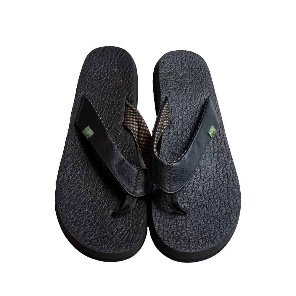 Sanuk Black Thong Flip Flops Slip on Yoga Mat Size 9 Womens Beach Summer